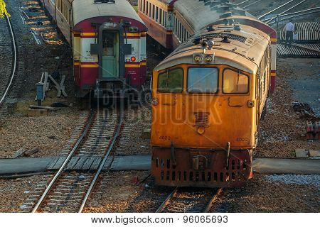 Old Diesel Locomotives and Trains in Bangkok, Thailand