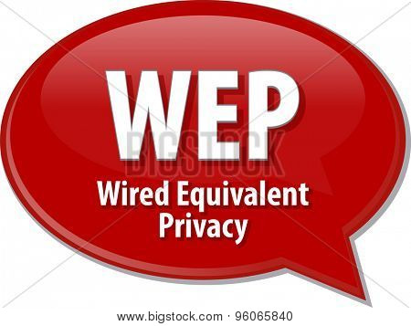 Speech bubble illustration of information technology acronym abbreviation term definition WEP Wired Equivalent Privacy