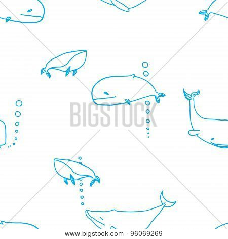 Seamless Pattern With Contour Cute Sleeping Whales