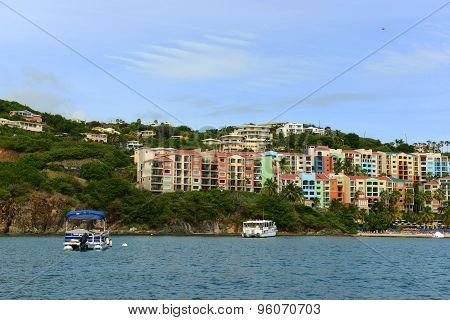 VIRGIN ISLANDS, USA - MAY 30, 2014: Marriott`s Frenchman`s Cove hotel at Long Bay in Charlotte Amalie, Saint Thomas, US Virgin Islands, USA.