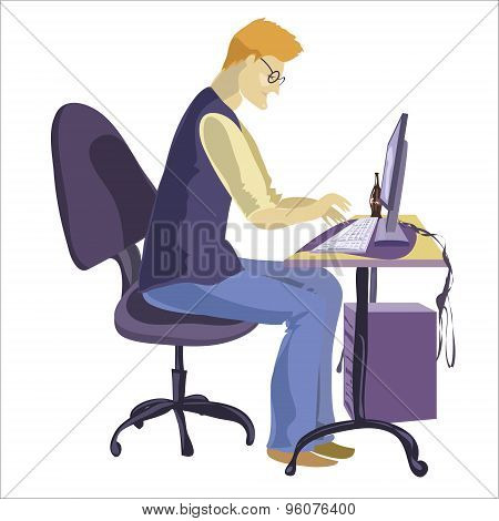 Man sitting in front of his computer and working.