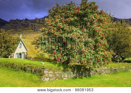 Hofskirkja - a small turf-top church in Hof, Iceland