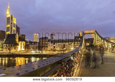 View On Frankfurt Am Main In Germany From Eiserner Steg