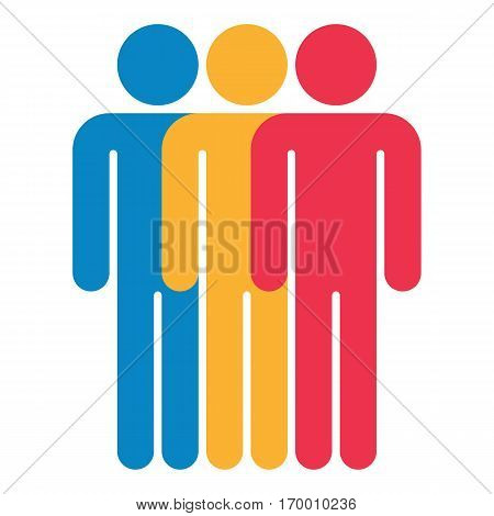Three men stands with his hands down. Quick and easy recolorable shape. Vector illustration a graphic element