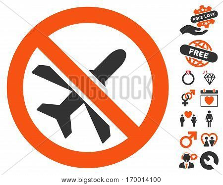 Forbidden Ariplanes pictograph with bonus dating pictograph collection. Vector illustration style is flat iconic elements for web design app user interfaces.