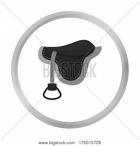 Saddle icon in monochrome design isolated on white background. Hippodrome and horse symbol stock vector illustration.