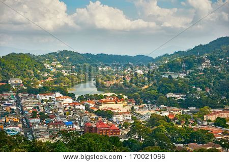 Panoramic view of Kandy city in Sri Lanka
