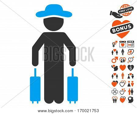Gentleman Passenger icon with bonus decorative images. Vector illustration style is flat iconic symbols for web design app user interfaces.