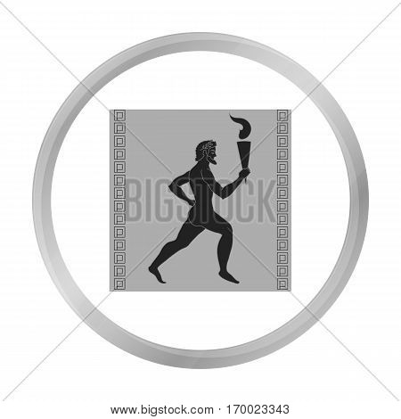 Athlete with olympic fire icon in monochrome style isolated on white background. Greece symbol vector illustration.