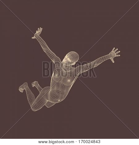 Hovering in Air. Man Floating in the Air. 3D Model of Man. Human Body. Design Element. Vector Illustration. 