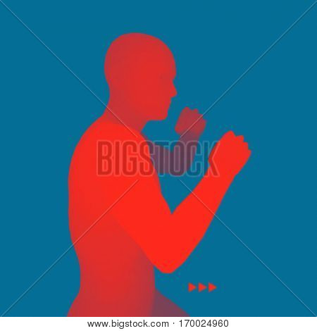 Boxer. 3D Model of Man. Human Body. Sport Symbol. Design Element. Vector Illustration. 