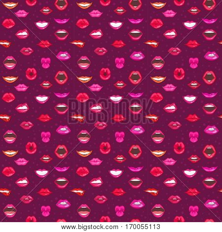 Female lips seamless pattern isolated on white background. Passion makeup mouth. Set of woman lips romance cosmetic sensuality desire. 