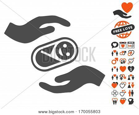 Newborn Care Hands icon with bonus passion pictograms. Vector illustration style is flat iconic symbols for web design app user interfaces.