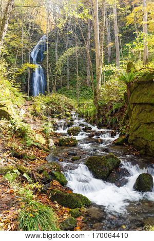 Oirase stream with waterfall