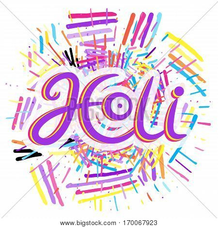 Greeting Card for Happy Holi Spring Festival with Sample Text. llustration of Colorful Gulaal or Powder Color