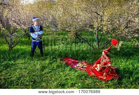 Kazakh Couple In The Garden