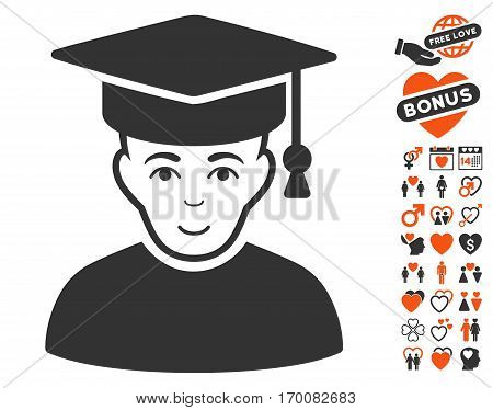 Professor icon with bonus lovely graphic icons. Vector illustration style is flat iconic elements for web design, app user interfaces.