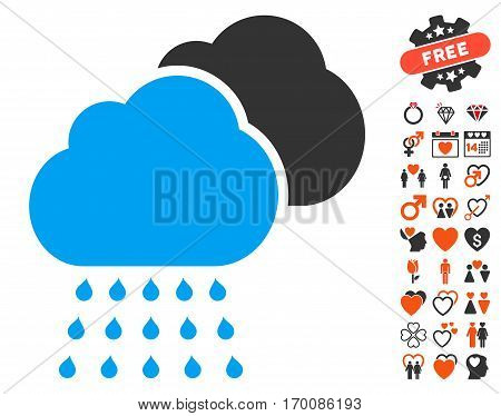 Rain Clouds icon with bonus passion icon set. Vector illustration style is flat iconic elements for web design, app user interfaces.