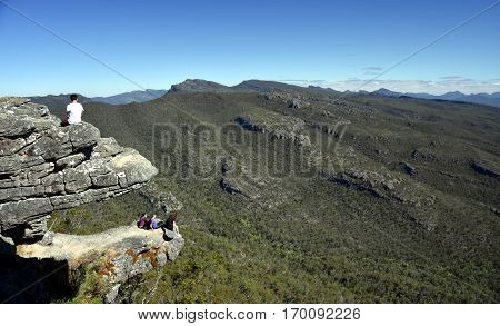 Reed Lookout The Balconies and surrounding hills at the Grampians in Halls Gap Valley Western Victoria Australia