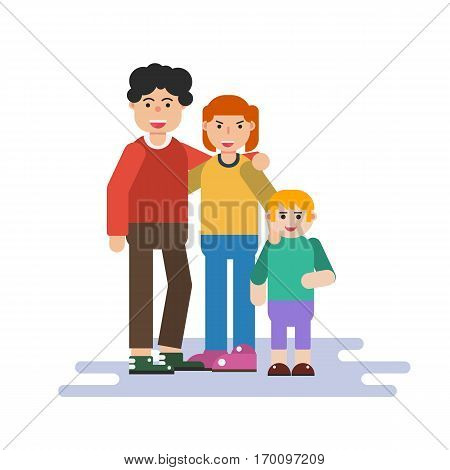 Vector illustration of small family in flat style. Parents with child isolated on white