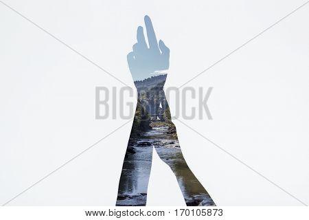 Double exposition of female hands isolated on a white background. Global warming concept.