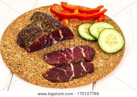 Balyk beef isolated on white. Studio Photo