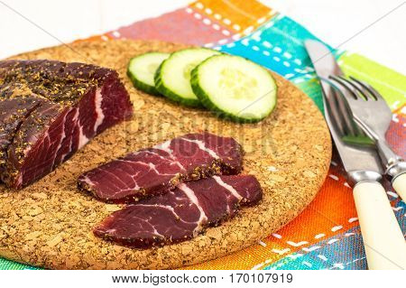 Balyk beef isolated on white. Studio Photo