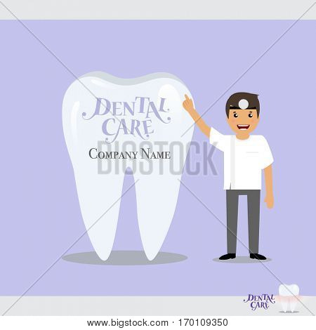 Cartoon Dentist with Healthy Clean Teeth. Vector illustration.