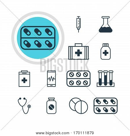 Vector Illustration Of 12 Medicine Icons. Editable Pack Of Pills, Medicine, Exigency And Other Elements.