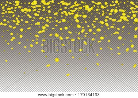 Vector illustration of luck rain of gold coins on a transparent background