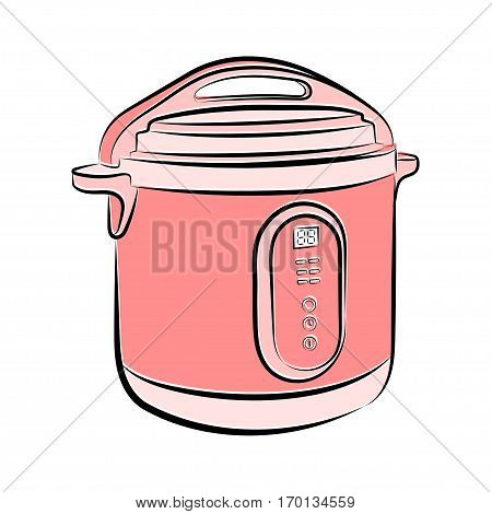 3d vector illustration Multicooker in pink and shades on a white background in the style of a sketch