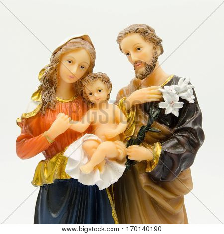 Closeup holy family isolated on white background