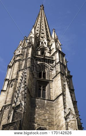 Saint Michel's bell tower Bordeaux France with blue sky background