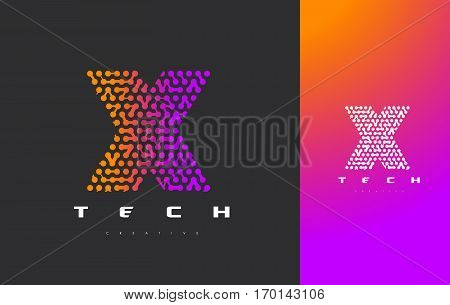 X Letter Logo Science Technology. Connected Dots Letter Design Vector with Points.