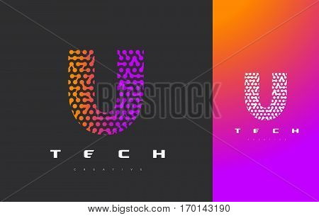 U Letter Logo Science Technology. Connected Dots Letter Design Vector with Points.