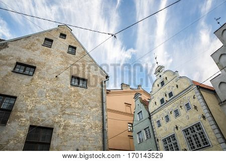 Oldest dwelling houses complex called Three Brothers old town Riga Latvia
