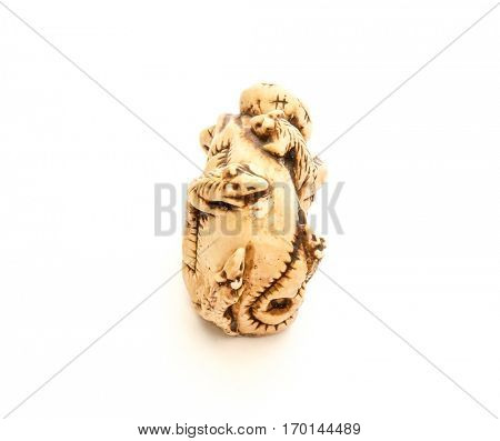 Japanese netsuke Daikoku with a sack of rice and rats.