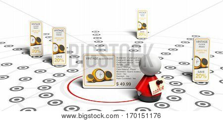 3D illustration of behavioral retargeting principle over white background.