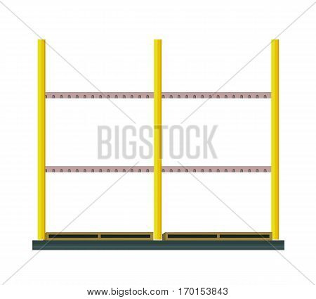 Industrial heavy metal rack vector illustration. Flat design. Warehouse equipment and tools. For delivery, equipment trading companies and services advertising. Isolated on white background.