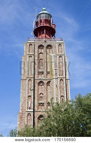 beacon on a top of a church tower Weskapelle The Netherlands