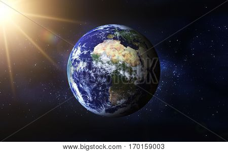 Earht planet 3d render close-up. Elements of this image furnished by NASA.