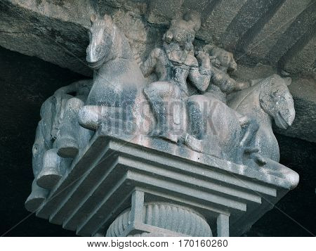 Carved Pillar In Bedsa Buddhist Caves Are 1000 Years Old Bedsa Maharashtra India