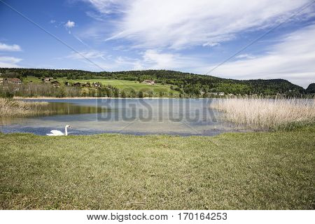 landscape of the Brenet Lake and Jura mountain Le Pont Switzerland
