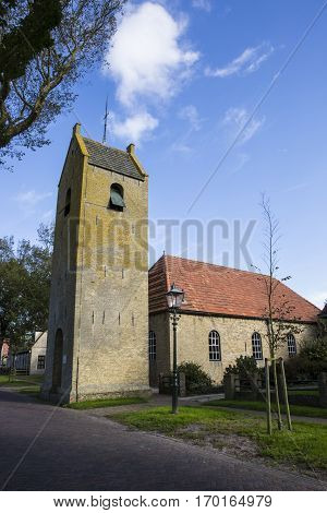Old church tower of Ballum is a village located on the Frisian Island Ameland Friesland The Netherlands