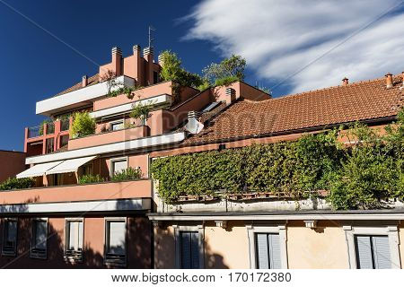Milan (Lombardy Italy): facades of residential buildings along via Piero della Francesca