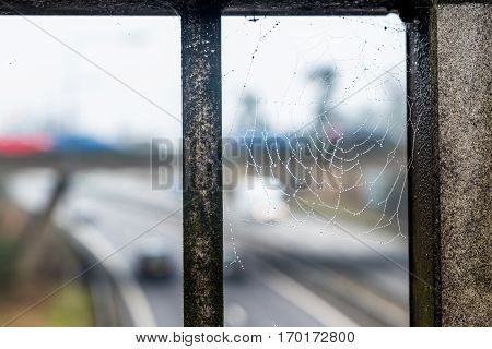 Day View Of Spider Web Over Uk Motorway