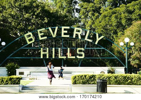 BEVERLY HILLS, CALIFORNIA - OCTOBER 12, 2016: Beverly Hills sign.