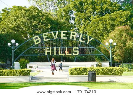 BEVERLY HILLS, CALIFORNIA - OCTOBER 12, 2016: Beverly Hills sign.