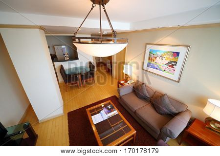 SEOUL - NOV 2, 2015: Room with sofa, tables, picture in hotel Fraser Insadong