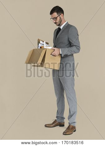 Caucasian Business Man Pack Up Retrenched